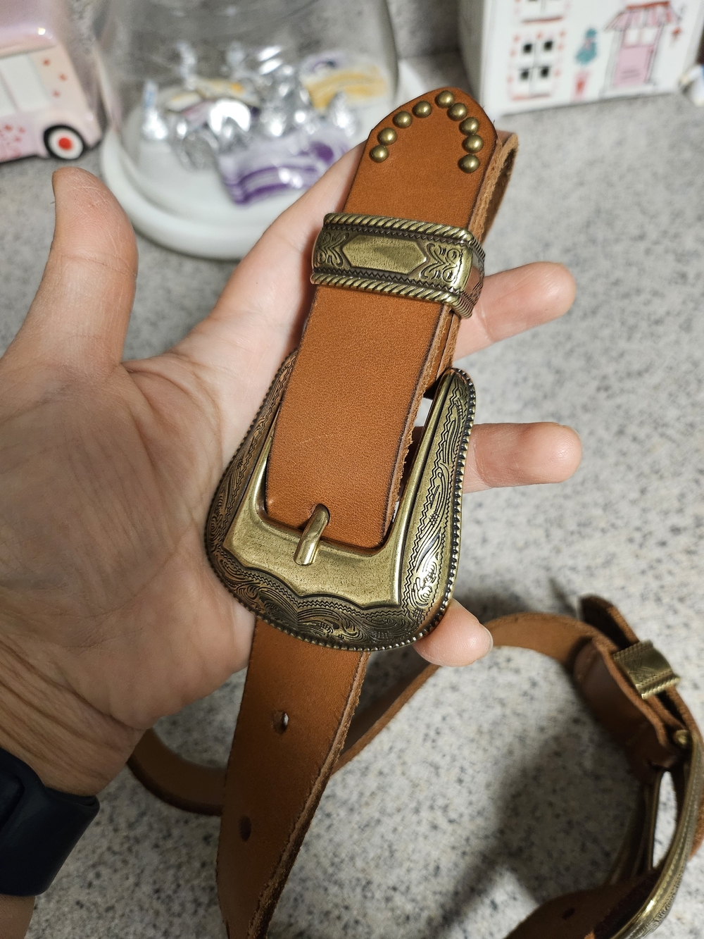 Anthropologie Tooled Leather Western Belt - Tan - Picture 11 of 12